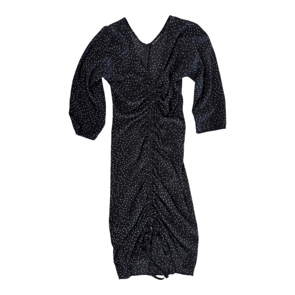ZARA - RUSHED MIDI DRESS - CREPE -  POLKA DOT - BLACK/WHITE - XS